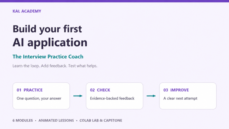 Build your first AI application: Interview Practice Coach. Practice, check feedback, and improve in Google Colab.